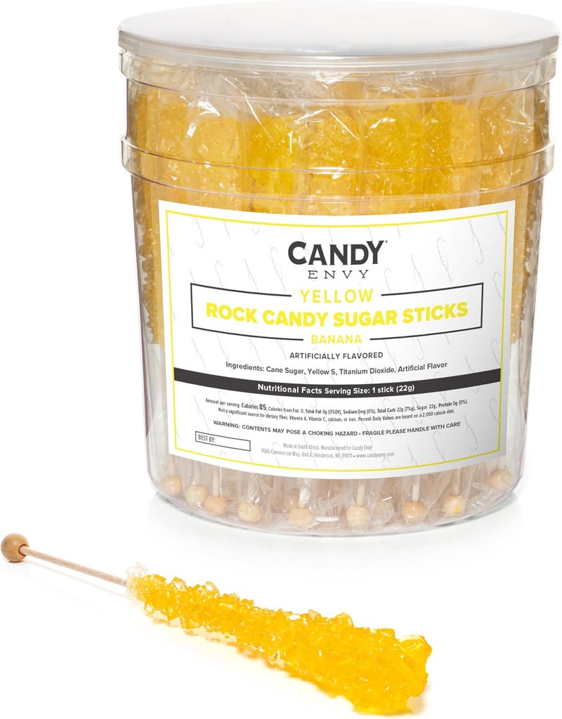 Candy Envy Yellow Rock Candy Sugar Sticks - Lemon Flavor - Image 1